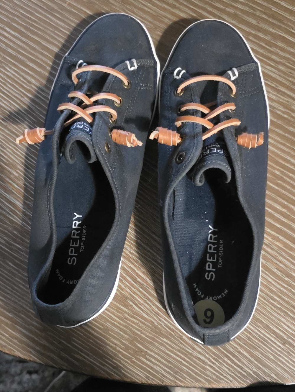 Sperry Women's Black Canvas Sneakers with Tan Leather Laces - SIZE 9
